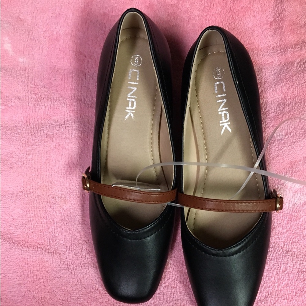 CINAK Sz US 37 Slip-on Pumps Shoes Black Faux Sue